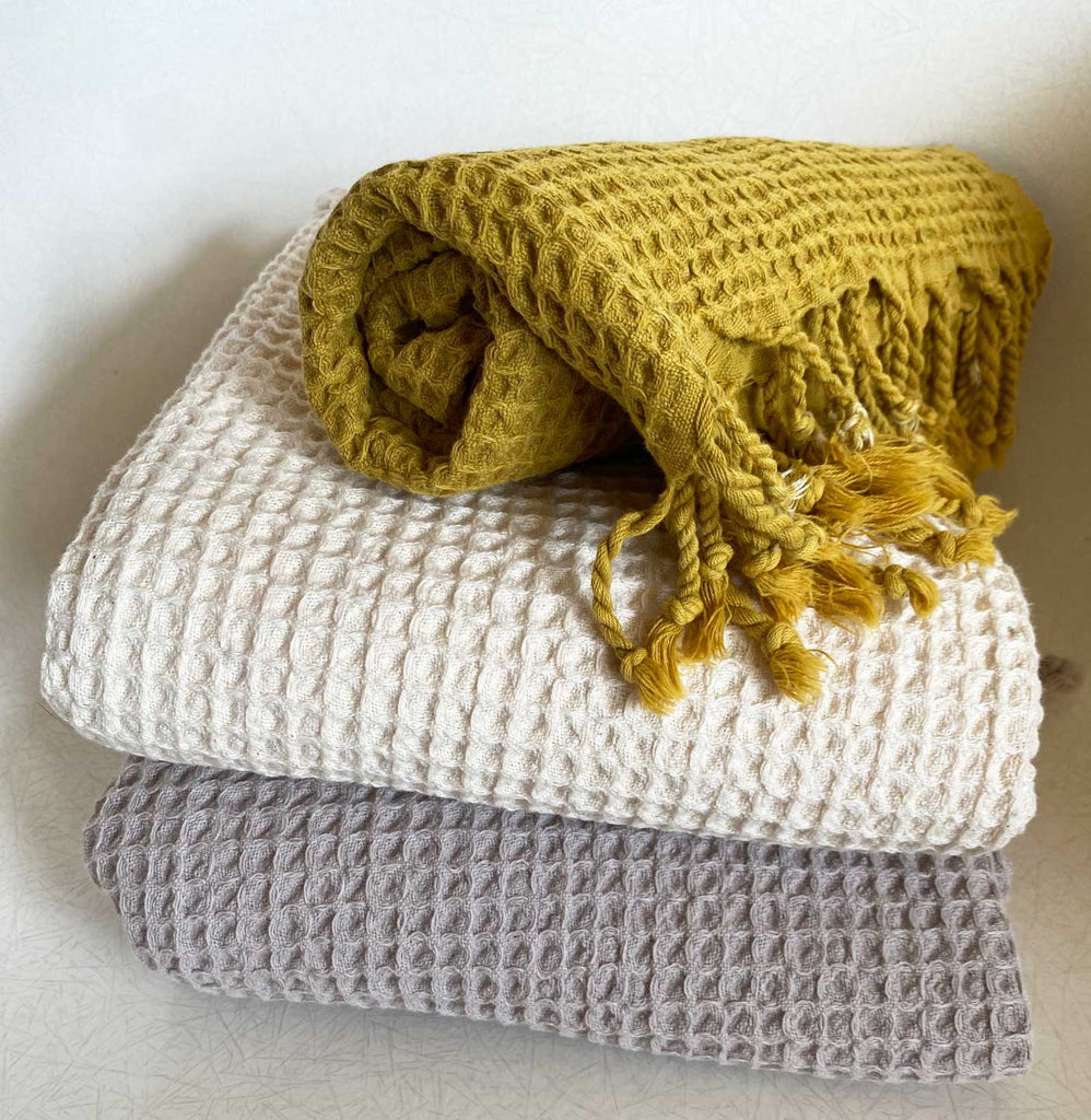 New! Curated handwoven waffle bath and hand towel
